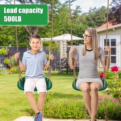 2 Pack 500LB Capacity Heavy Duty Swing Seat with Wider Seat Board & Height Adjustable Rope from 4.8ft to 6.7ft Green Swing Set Swings for Backyard Patio Garden Playground, Green