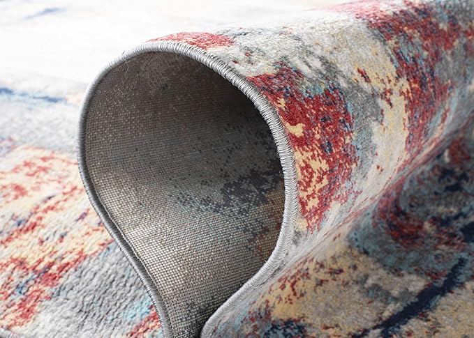 SAFAVIEH Jasper Collection Runner Rug - 2' x 14', Grey & Red, Modern Abstract Design, Non-Shedding & Easy Care, Ideal for High Traffic Areas in Living Room, Bedroom (JSP101C)