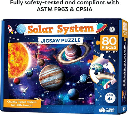 Momo & Nashi Solar System Space Kids Puzzles - 80 pcs - Large Jigsaw Floor Puzzles for Kids Ages 4-8, 3-5, 6-8, 8-10 Boys Girls - Science Educational Toys for Kids 5-7 Planets and Solar System Toys