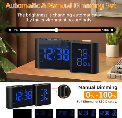 Alarm Clock Radio, Digital Alarm Clock for Bedrooms with USB Port, Large LED Display with Brightness Dimmer, Bedside FM Radio with Sleeper Timer, Temperature, Adjustable Volume, Snooze