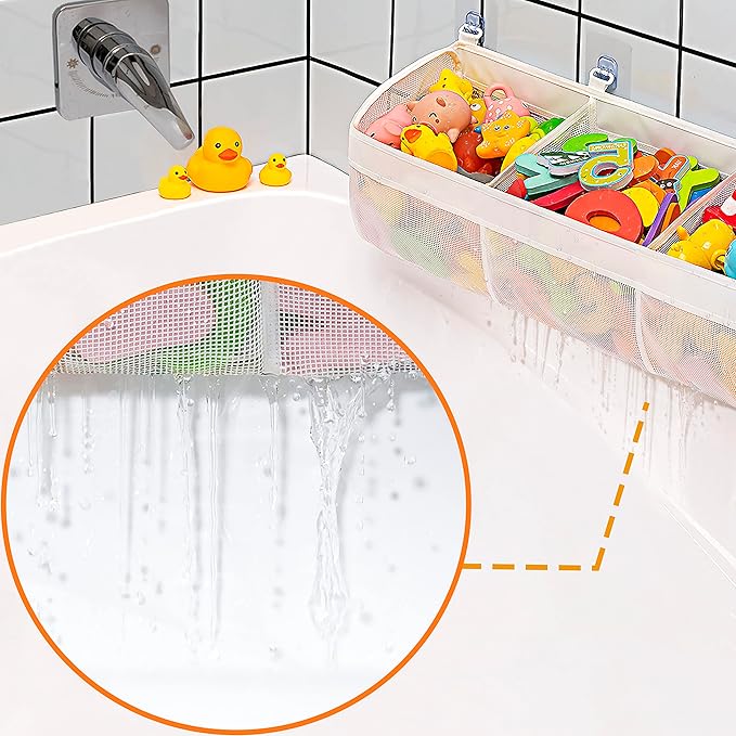 Austion Original 3 Compartment Horizontal Large Openings Bath Toy Organizer for Tub, Capacity Upgrade Bath Toy Storage and Holder, Bathtub Toy Holder for Easy Access and Sorting of Toys.