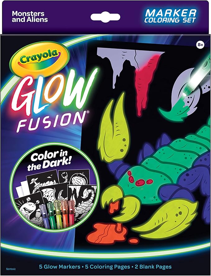 Crayola Glow Fusion, Glow in The Dark Coloring Set with Markers, Alien & Monster Coloring Pages, Gift for Kids