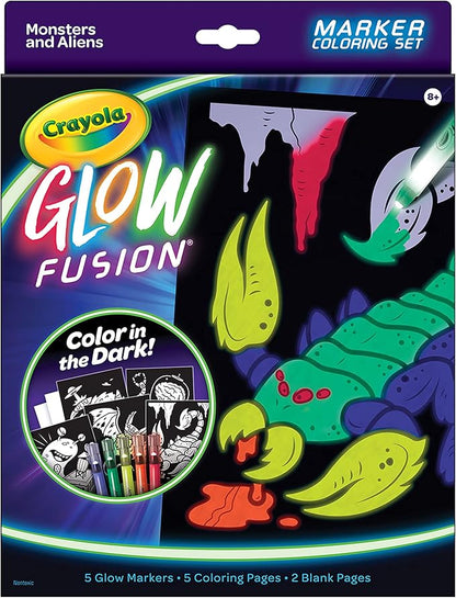 Crayola Glow Fusion, Glow in The Dark Coloring Set with Markers, Alien & Monster Coloring Pages, Gift for Kids
