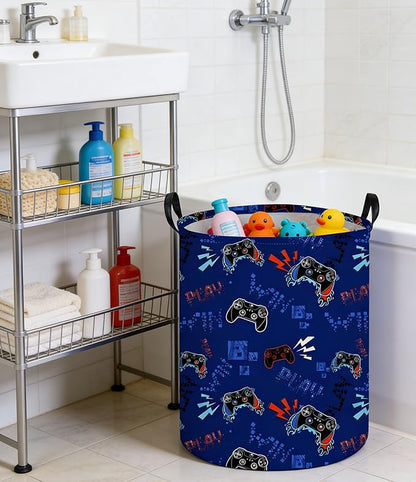 Game Laundry Basket Baby Hamper Dirty Clothes hamper Baby Nursery Hamper Gift Baskets Toy Storage Bin Boy Room Decor(Blue Games)