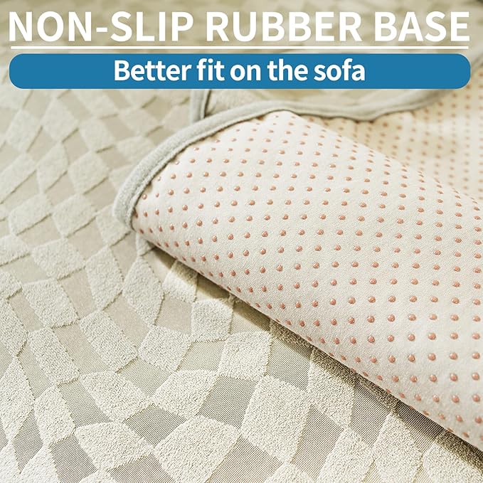 SYSLOON Water Resistant Loveseat Recliner Chair Cover 2 Piceces,Heavy Duty Non Slip Recliner Chair Cover, Washable Recliner Chair Cover, Living Room Recliner Cover with Pocket for Kids,Pets,Beige