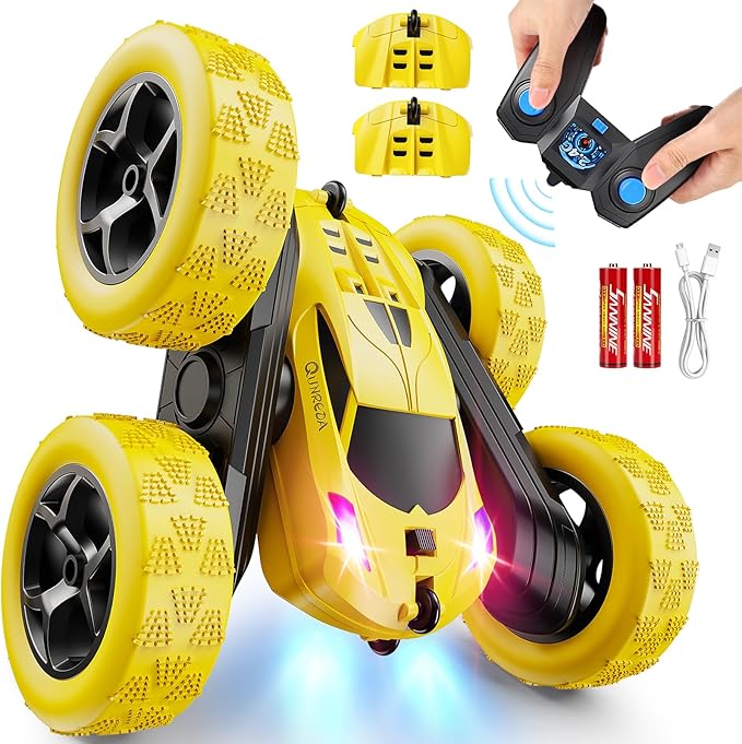 Remote Control Car, RC Car Toys for 6-12 Year Old Boys, Off Road RC Stunt Car 4WD 360° Rotating Remote Control Car for Kids, Boys Girls Gifts for Birthday, Christmas Yellow