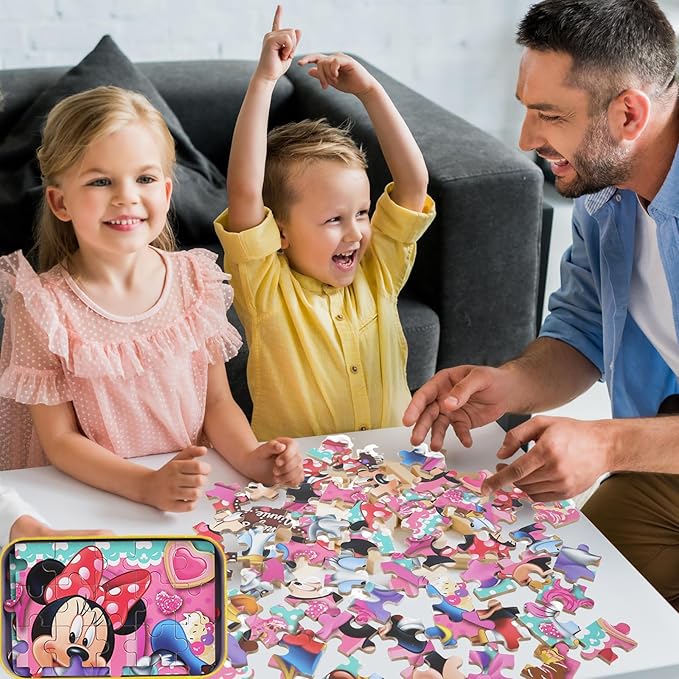 Mickey Mouse Puzzles for Kids Ages 4-8 60 Pieces Puzzles for Kids Ages 3-5 Minnie Mickey Puzzle for Girls and Boys Toys Jigsaw Puzzles in a Metal Box Educational Puzzles (Minnie Mickey 0686)