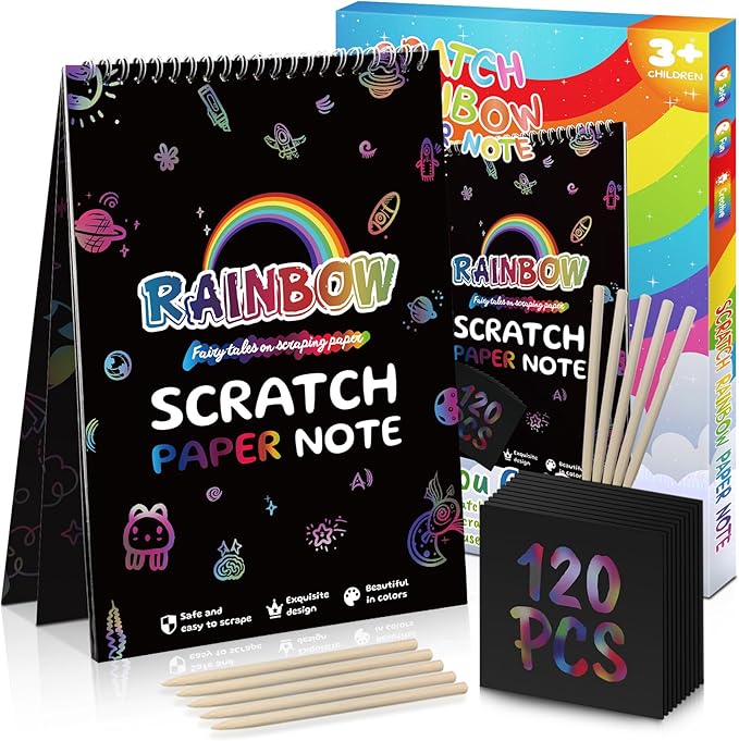 Scratch Art for Kids Rainbow Scratch Paper, Christmas Gifts for Children 130 Sheets Children's Paper Art Sets, Kids Crafts Art and DIY Paint by Scratch,Children's Christmas Sock Filling Gift