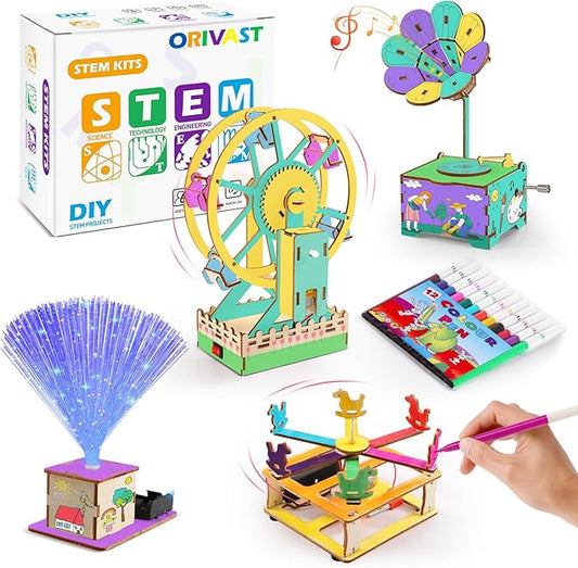 STEM Science Kit for Kids Ages 8-12, Wood DIY Craft Building Kits for Boys Girls 7-11, Science Experiment Projects for Engineering Model Kit, 3D Wooden Puzzle Toys for 9 10 12 14 Years Old