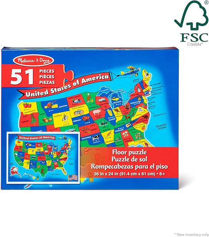 Melissa & Doug USA Map Floor Puzzle - 51 Pieces (2 x 3 feet) - FSC Certified