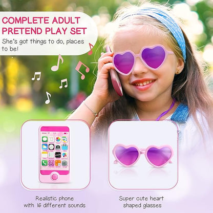 Pretend Play Makeup Kit for Little Girls with Unicorn Purse : Fake (Not Real) Make up Toy Set for Toddler and Kids - Includes Phone with Sounds, Princess Birthday Gift Set for Ages 3 4 5 6 7 8 Years