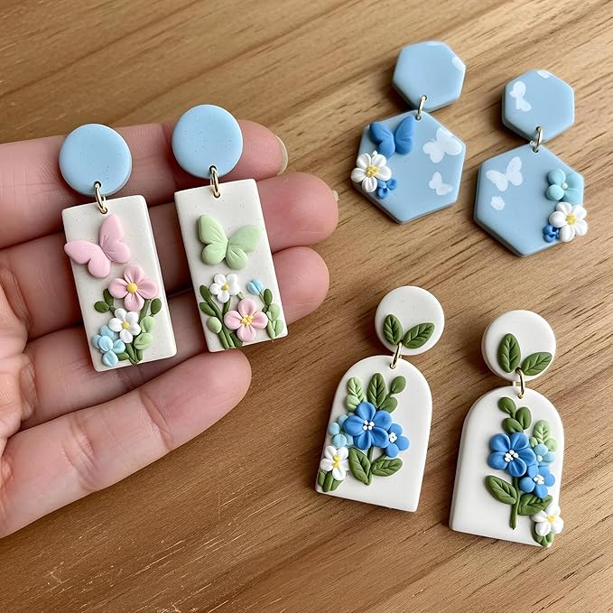 10 PCS Flower Polymer Clay Cutters, 10 Shapes Mini Polymer Clay Cutters Floral Leaf Butterfly Clays Earrings Cutter for Earrings Jewelry Making DIY Crafts