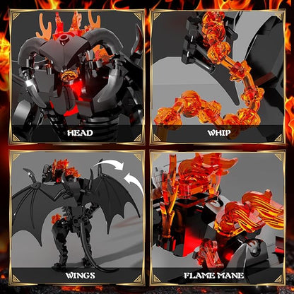 Figure Balrogs Monster Building Block Set Balroged of Moria Bricks Demons Model Toys Gifts，Building Blocks Set, Bat Robot Figure with Wings and Lava Accessories