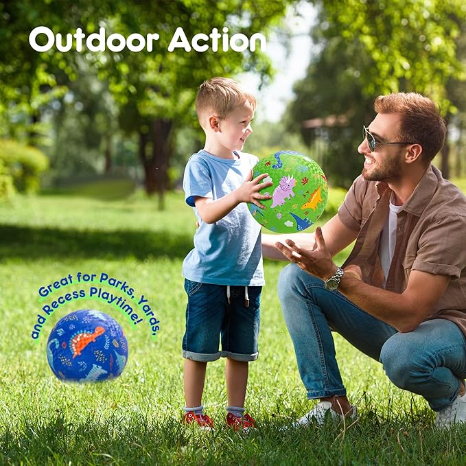 U&C Planet Playground Balls for Toddlers 1-3, 2 Pack 6 inch 8.5 inch Kickball for Kids Outdoor Indoor, Catoon Rubber Balls with Pump, Child Gift for Boys Girls 1-3 3-5 5-10