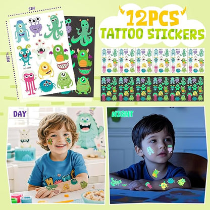 Monster Party Favors Birthday Supplies Gift Bags Finger Puppets Spring Launchers Toys Monster Big Eye Ring Slap Bracelets Tattoo Stickers Inc, Monster Party Decorations Birthday Favors for Kids