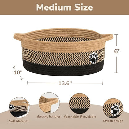 Dog Toy Basket, Woven Storage Baskets for Dog Cat Organizer, Baby Boy Shower Gifts Basket for Bathroom, Nursery Toy Baskets Storage Kids, 13.6"x 10" x 6", Black & Brown