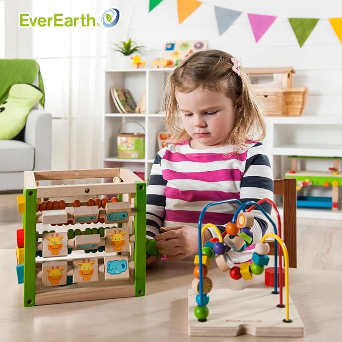 Wooden Activity Cube, 5 in 1 Activity Center, Educational Wooden Toys for Toddlers for Kids 1+, FSC Certified