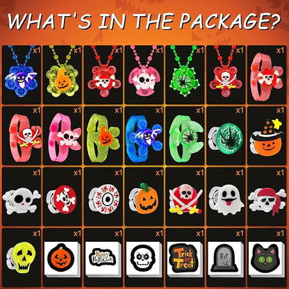 84 PCS Halloween Party Favors for Kids, Halloween Glow in the Dark Toys Rotating Spin Light Up Bracelets Necklaces Rings Decorations, Halloween Trick or Treats Goodie Bag Fillers Party Supplies