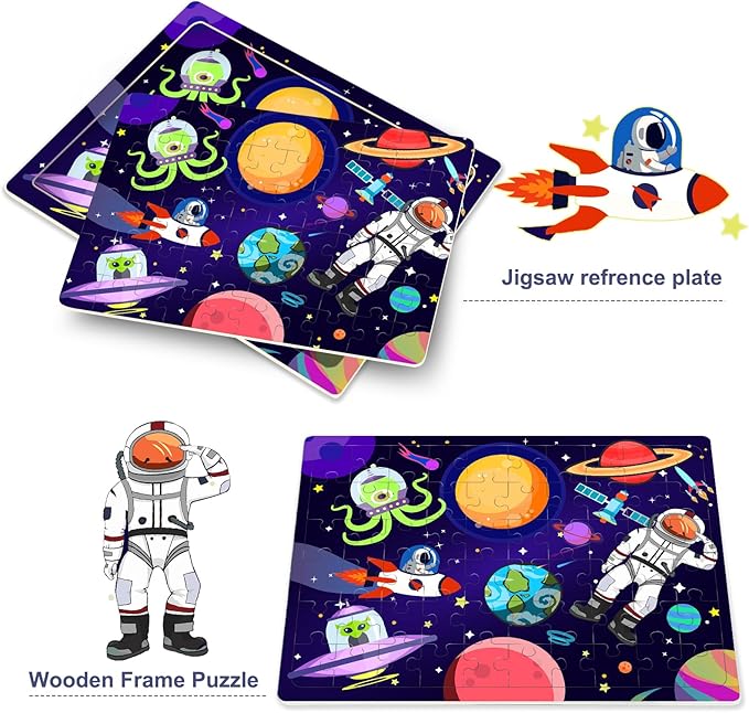 Roberly Wooden Puzzles for Kids Ages 4-8, 60 Pieces Jigsaw for Kids 3 4 5 6 7 8 Preschool Learning Educational Puzzle Toys Set for Boys Girls - Dinosaur, Ocean, Animal, Insect, Space, Vehicles