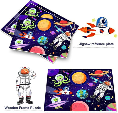 Roberly Wooden Puzzles for Kids Ages 4-8, 60 Pieces Jigsaw for Kids 3 4 5 6 7 8 Preschool Learning Educational Puzzle Toys Set for Boys Girls - Dinosaur, Ocean, Animal, Insect, Space, Vehicles