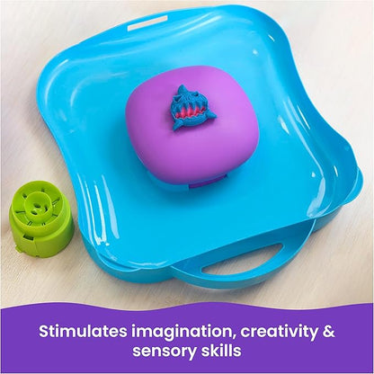 Kinetic Sand, SquishMotion with 1lb Pink, Yellow & Blue Play Sand, Stamper & 5 Tools, Storage Case, Sensory Toys for Kids Ages 5 and up