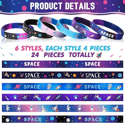 Aoriher Outer Space Party Favors Space Bracelets, Galaxy Star Astronaut Bracelets Rubber Silicone Wristbands, Alien Astronaut Toys Space Party Favors for Kids Space Birthday Themed Party