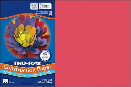 Tru-Ray® Heavyweight Construction Paper, Red, 12" x 18", 50 Sheets