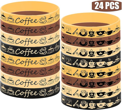 24PCS Coffee Themed Rubber Bracelet Party Favors Latte Coffee Silicone Bracelet Birthday Hoilday Baby Shower Party Supplies Decorations
