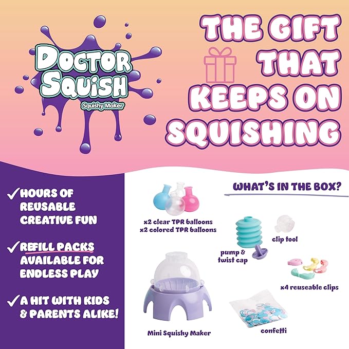 Doctor Squish Mini Squishy Maker | DIY Squishy Making Kit for Kids Ages 5 & Up | Make Your Own Squishies with TPR Balloons | Easy Maker Toy