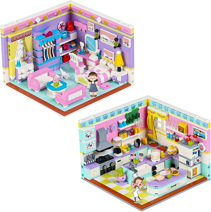 Friends House Building Block, Girls Mini Kitchen Bedroom Friendship Duplex Apartment Creative Playhouse Bricks Kit 2 Sets Birthday Gifts for Adults Old Kids Daughter Teens 8-12 6-12 7-9