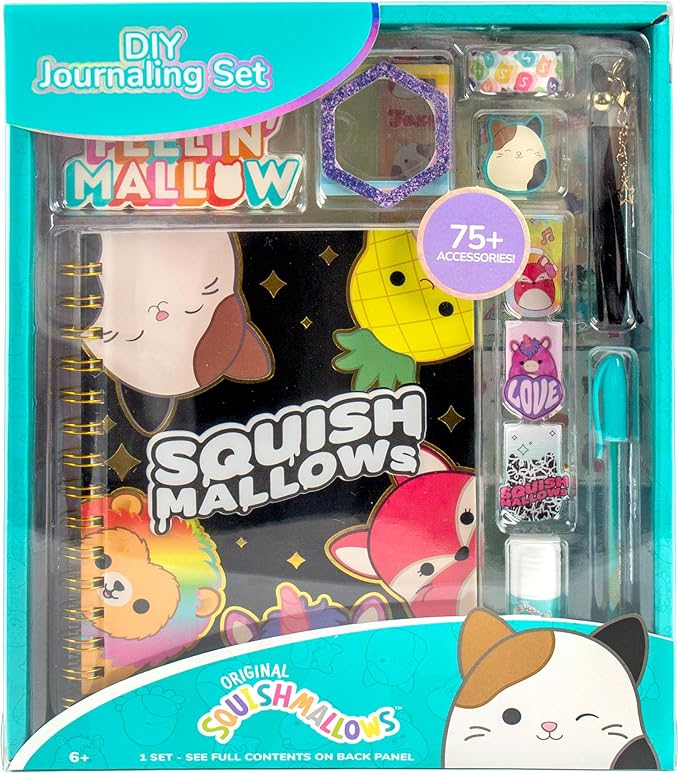 Original Squishmallows DIY Journaling Kit, Includes Craft Supplies Like Cute Stickers for Journaling, Sketch Pad, Cam The Cat Charm, Keychain, Fun Scrapbook Kit, Girl Gifts, Art Set
