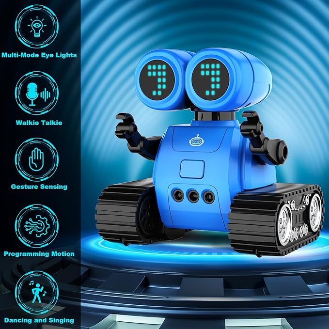 Hamourd Robot Toys for Boys Girls, Emo Robot with Walkie-Talkie Function, Gesture Sensing, Flexible Head & Arms, Programming Motion, Dance Moves, Music, Multi-Mode LED Eye, Toys for Ages