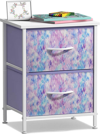 Sorbus Nightstand with 2 Drawers - Kids Bedside Furniture End Table Night Stand - Steel Frame, Wood Top & Easy Pull Fabric Bins - Dresser & Chest for Home, Bedroom Accessories, Office & College Dorm