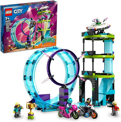LEGO City Stuntz Ultimate Stunt Riders Challenge 60361, 3in1 Stunts for 1 or 2 Player Action, with 2 Flywheel-Powered Toy Motorcycles for Kids, 2023 Set