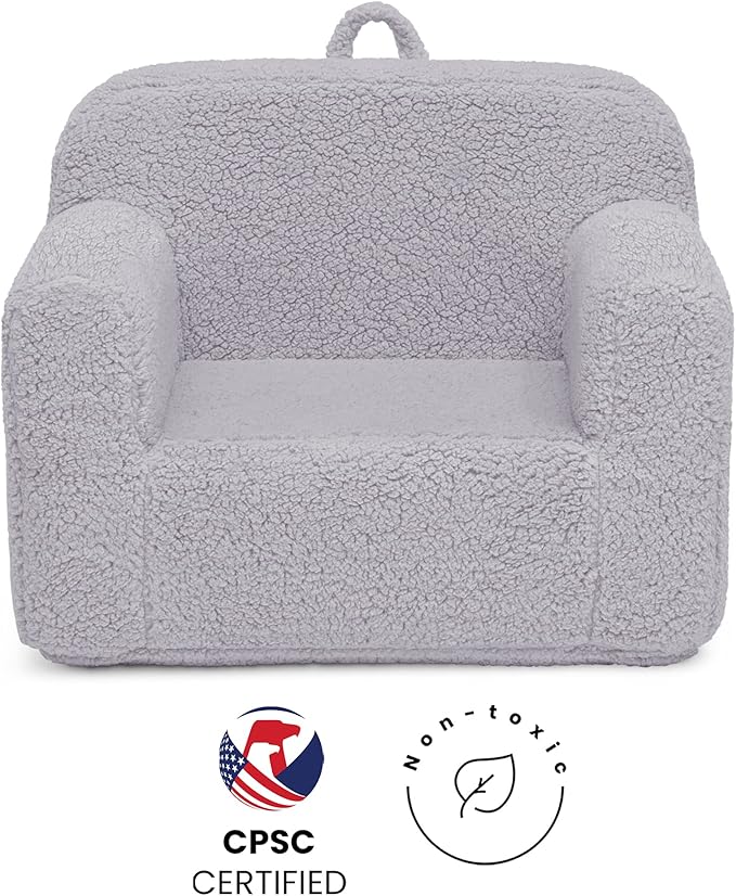 Delta Children Cozee Sherpa Chair, Reading, Arm Rest|Cushion Availability, Grey