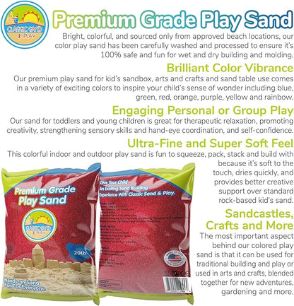Classic Sand and Play Red Colored Play Sand, 20 lb. Bag, Natural and Non-Toxic, Fun Wet and Dry Indoor and Outdoor, Sandbox, Therapy, and Table Use, Building, Stimulate Sensory Needs