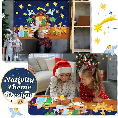 Batiyeer Nativity Felt Story Board for Toddlers 31 Pcs Birth of Jesus Felt Figure Felt Board Story Sets Interactive Felt Board for Kids Felt Story Board Pieces for Kids Classroom Activity Christmas