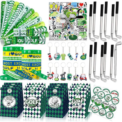 Golf Party Favors 110Pcs Golf Themed Birthday Party Supplies Include Keychains Slap Bracelets Goodie Bags Stickers Golf Themed Party Favors Gifts for Pinata Filler