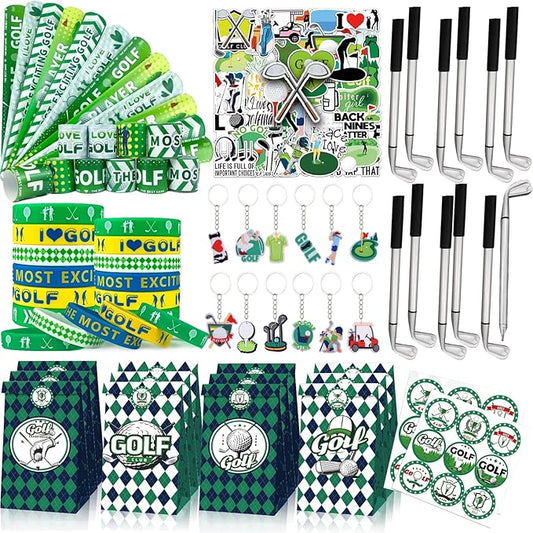 Golf Party Favors 110Pcs Golf Themed Birthday Party Supplies Include Keychains Slap Bracelets Goodie Bags Stickers Golf Themed Party Favors Gifts for Pinata Filler