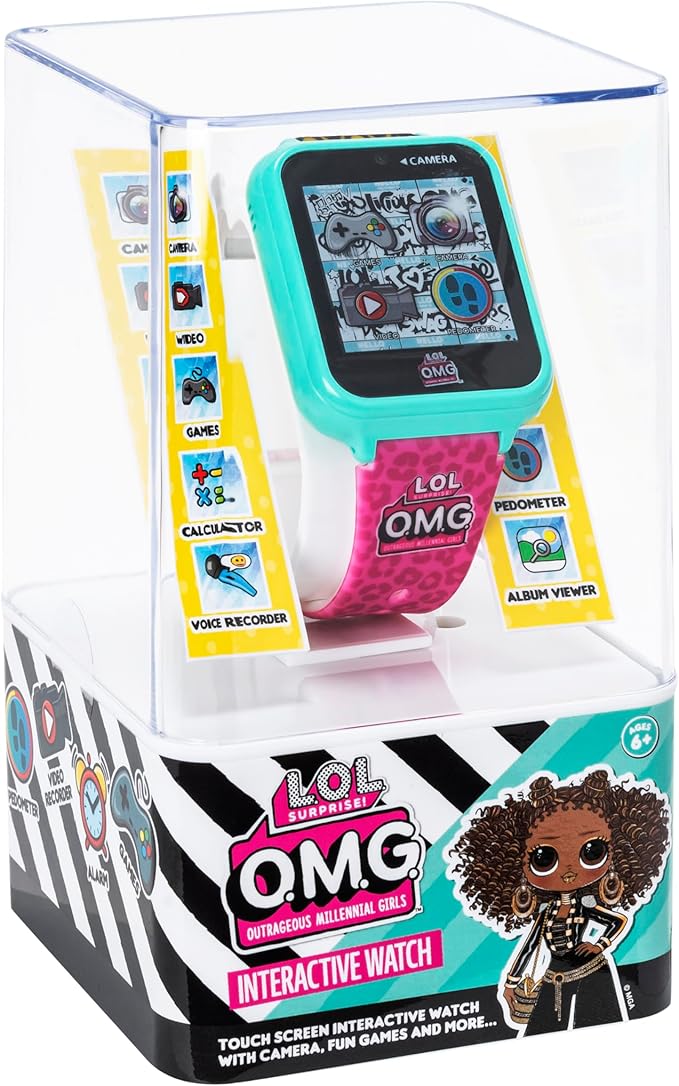 LOL Surprise OMG Kids Interactive Smart Watch with Camera, Games, Voice Recorder, Step Counter, 10 Stylish Watch Faces, Alarm, Timer, and Calculator - Trendy Fun Watch for Kids