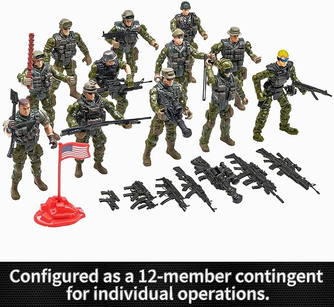 Army Men Action Figures Set, Include 12 Toy Soldiers with Digital Camo and Millitary Weapons-US Army Special Forces Group Toys for Kids Boys, Best Age 4-7 Year Old