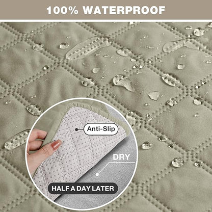 TAOCOCO Waterproof Recliner Couch Covers Sofa Slipcover for 3 Cushion Couch, Pet Sofa Cover for 3 Seat Recliner, Washable Reclining Sofa Cover Furniture Protector with Straps(3 Seater, Sand)