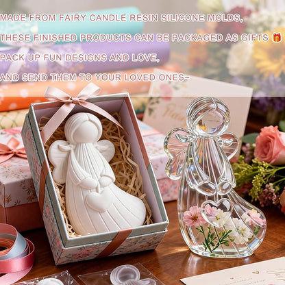 2Pcs Angel Resin Silicone Mold Set Clear Epoxy Resin Casting Molds for Flower Preservation DIY Bookends Art Crafts Home Decor Ornament Keepsake Making Casting Projects Soap Clay Candle