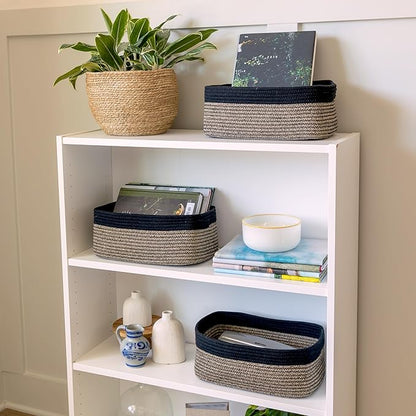 NaturalCozy 13.5”x8.5”x5.5” Rectangle Storage Baskets for Shelves 3 Pack | Cotton Rope Woven Small Baskets for Organizing | Small Storage Bins for Nursery, Bathroom, Closet, Shelf, Decorative