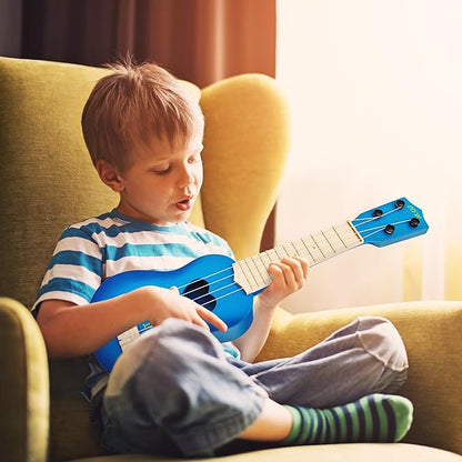 YEZI Classical Ukulele for Kids, Mini Toddler Guitar Toy with Pick, Educational Musical Instrument for Preschool Boys Girls, Early Learning Music Toy for Ages 3 4 5 6+ Years Old, Blue