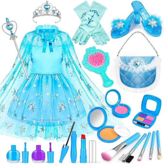 Kids Makeup Kit for Girls Princess Dress Up for Girls, BIBUTY Pretend Play Fake Makeup Set Toy for Girls with Princess Dress Costume Princess Shoes Crown, Princess Toy Gift for 3-6 Toddler Little Girl