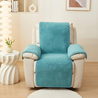 vctops Sherpa Fleece Recliner Chair Cover Super Soft Warm Plush Sofa Slipcover Furniture Protector Non Slip Washable Reclining Chair Cover for Kids, Pets (Lake Blue,30"x91")