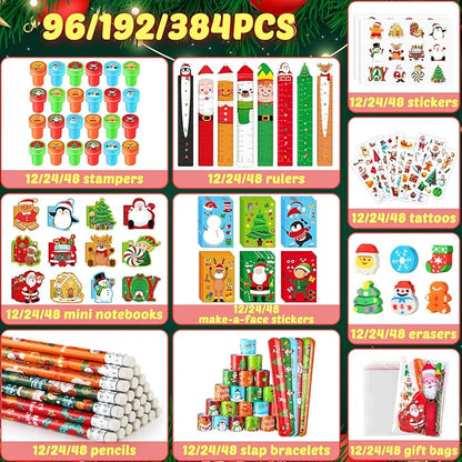 BenLouis Christmas School Stationery Set Party Favors Xmas Classroom Gift Prizes Bulk for Students Kids Holiday Stockings Pinata Filler Christmas School Goodie Bag Stuffers Decor（12set Christmas）
