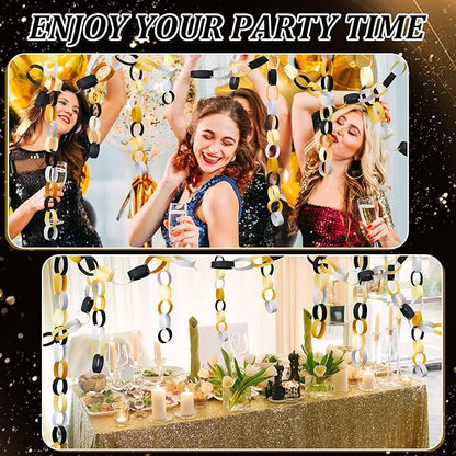 Lincia 600 Sheet Paper Chain Garland Strips 1x8 Inch with Double Sided Tape, DIY Construction Paper Chains for Birthday Wedding Holiday Party Decorations, Crafts Supplies (Black Gold)
