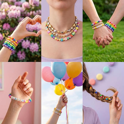 Jewelry Making Bead Kit, 6000 PCS Polymer Clay & Pony Beads, 24 Colors, 4 Letter Bead Styles, More Charms, Organizer Box, Bracelet Kit, Gift for Friends